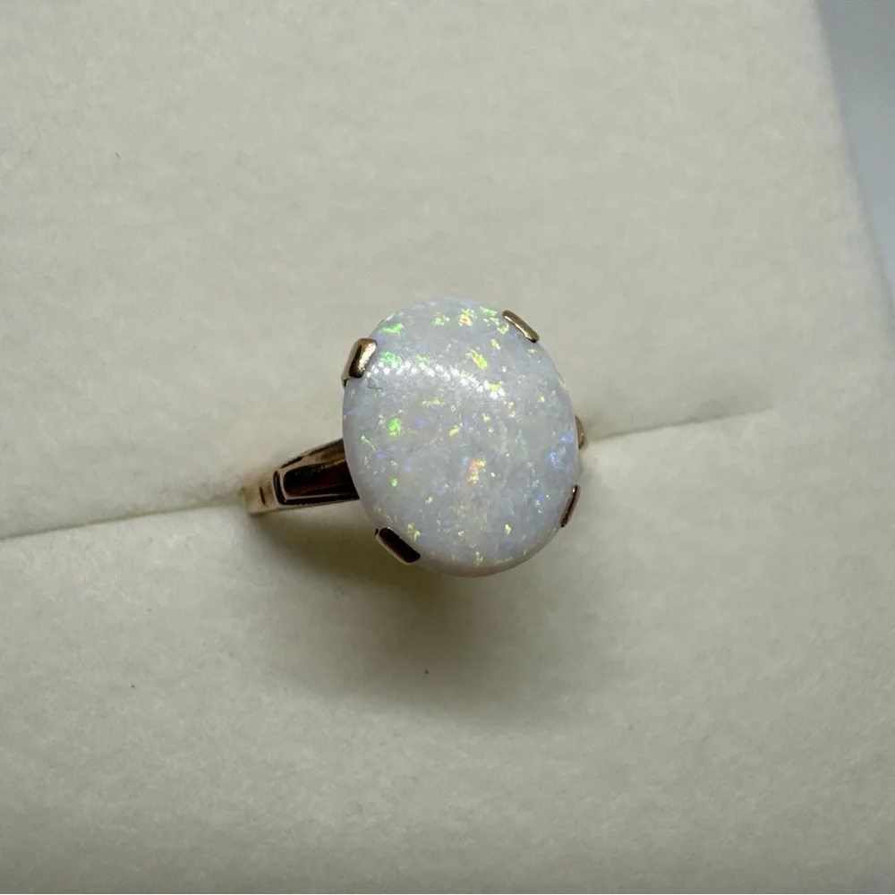 Vintage 10K Yellow Gold Opal Ring Size 6.25 Cocktail Heirloom Elegant Antique - Picture 1 of 14